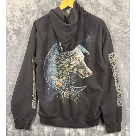 Spiral Direct USA Celtic Wolf Pullover Hoodie/Sweatshirt Black Unisex XL - Picture 2 of 8